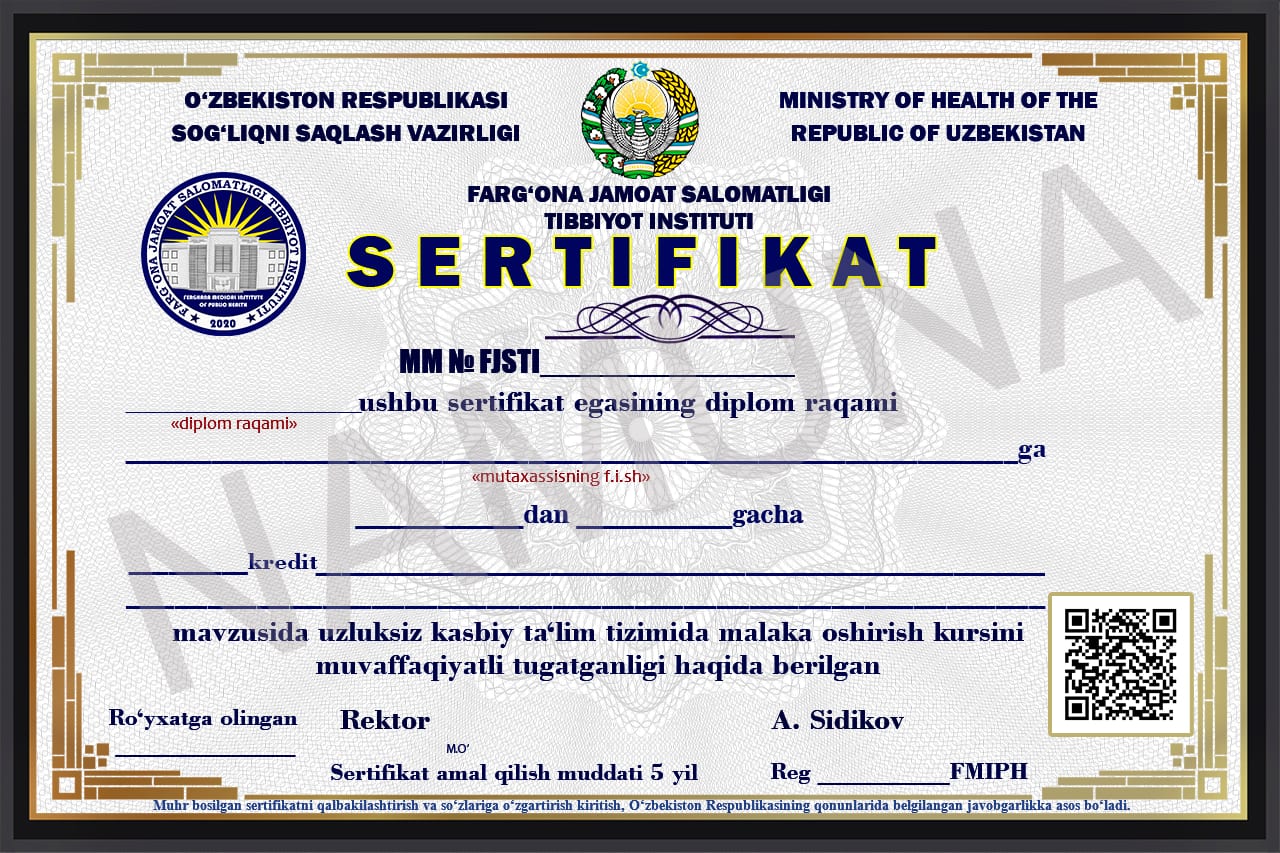 Vrachlar malakasini oshirish sertifikati